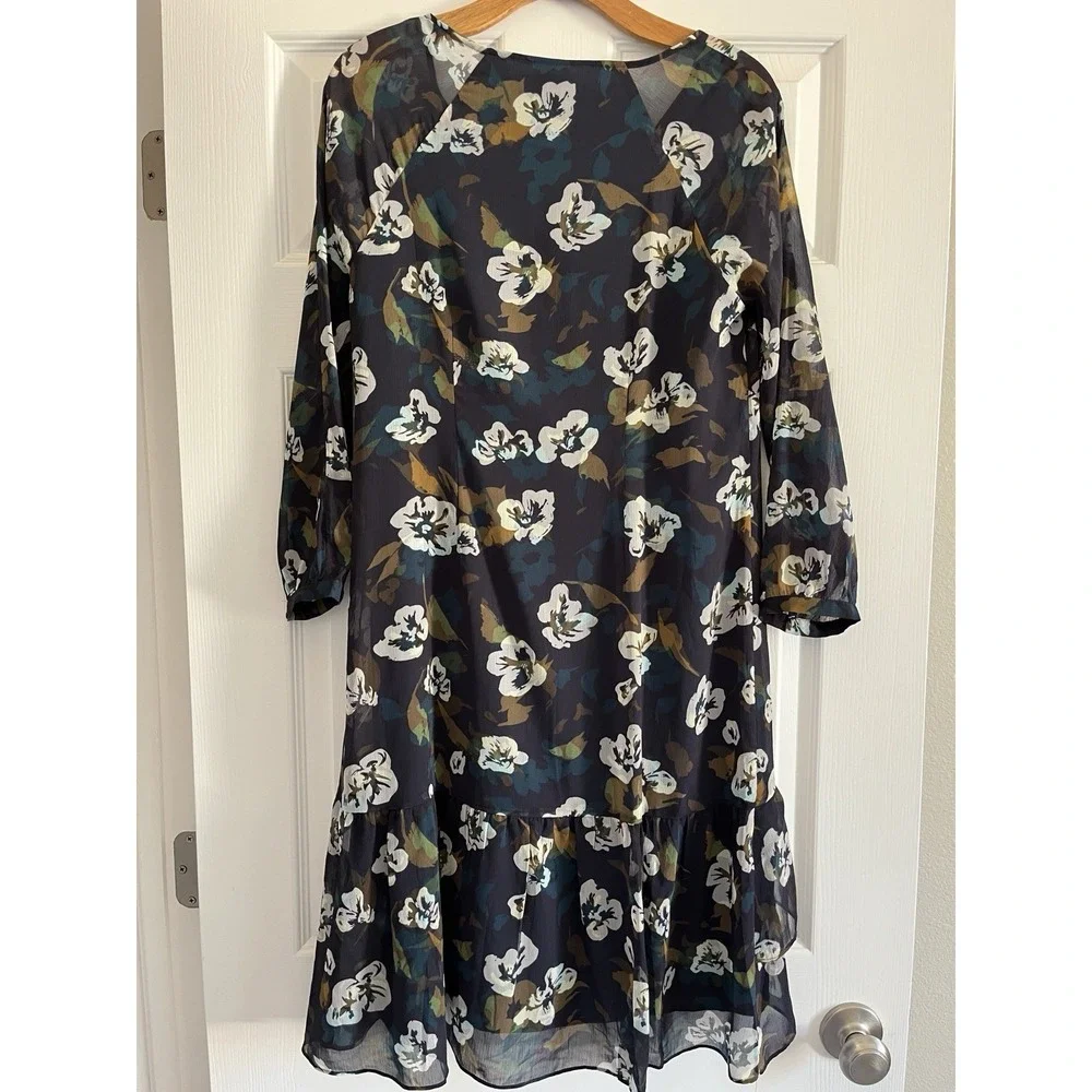 Cabi Dress‎ Womens Small Floral Pirouette Tiered Ruffle Chiffon 3/4 Sleeve Lined